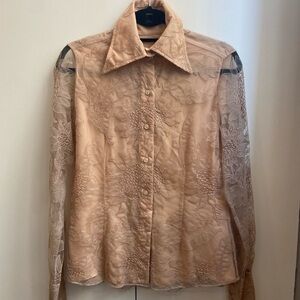 Tan Long Sleeve Button Down Shirt with Notched Collar